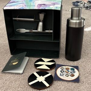 Elegant Black Cocktail Shaker Set with Coasters